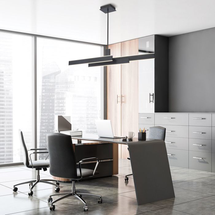 Eurofase Cameno Matte Black Modern Linear Pendant Chandelier