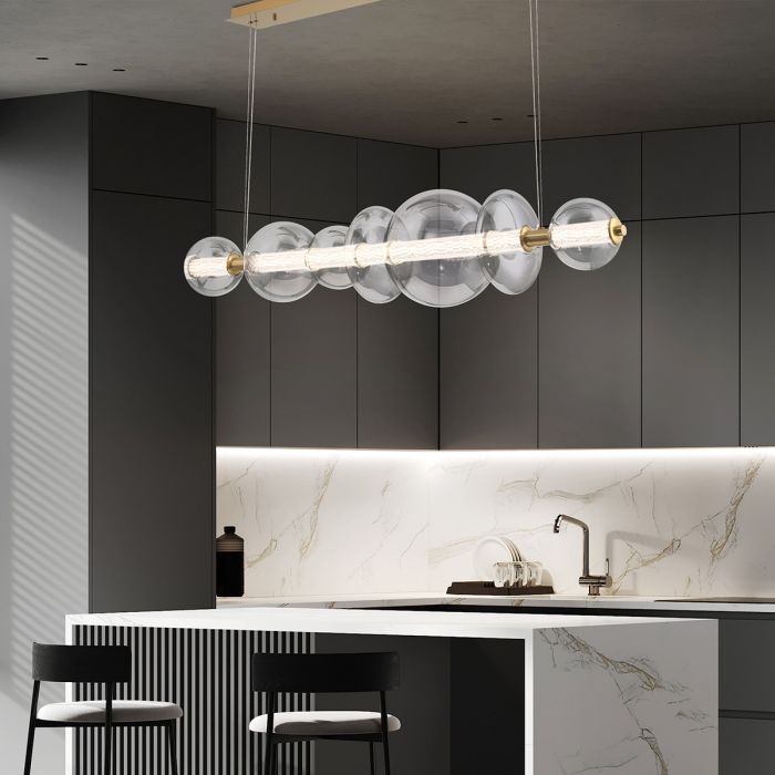 Eurofase Atomo 7-Light Brushed Gold Linear Island Pendant Chandelier