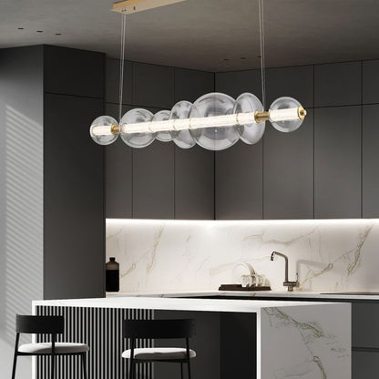 Eurofase Atomo 7-Light Brushed Gold Linear Island Pendant Chandelier
