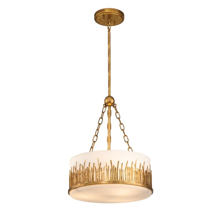 Quintiesse Sawgrass 3-Light Gold Leaf with Antique Glaze Small Drum Chandelier
