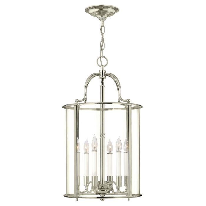Hinkley Gentry 6-Light Polished Nickel Large Lantern Pendant Chandelier