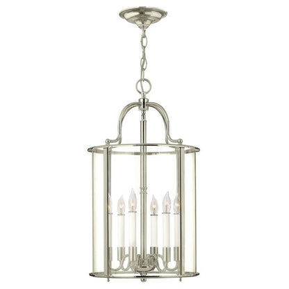 Hinkley Gentry 6-Light Polished Nickel Large Lantern Pendant Chandelier