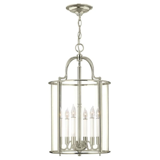 Hinkley Gentry 6-Light Polished Nickel Large Lantern Pendant Chandelier