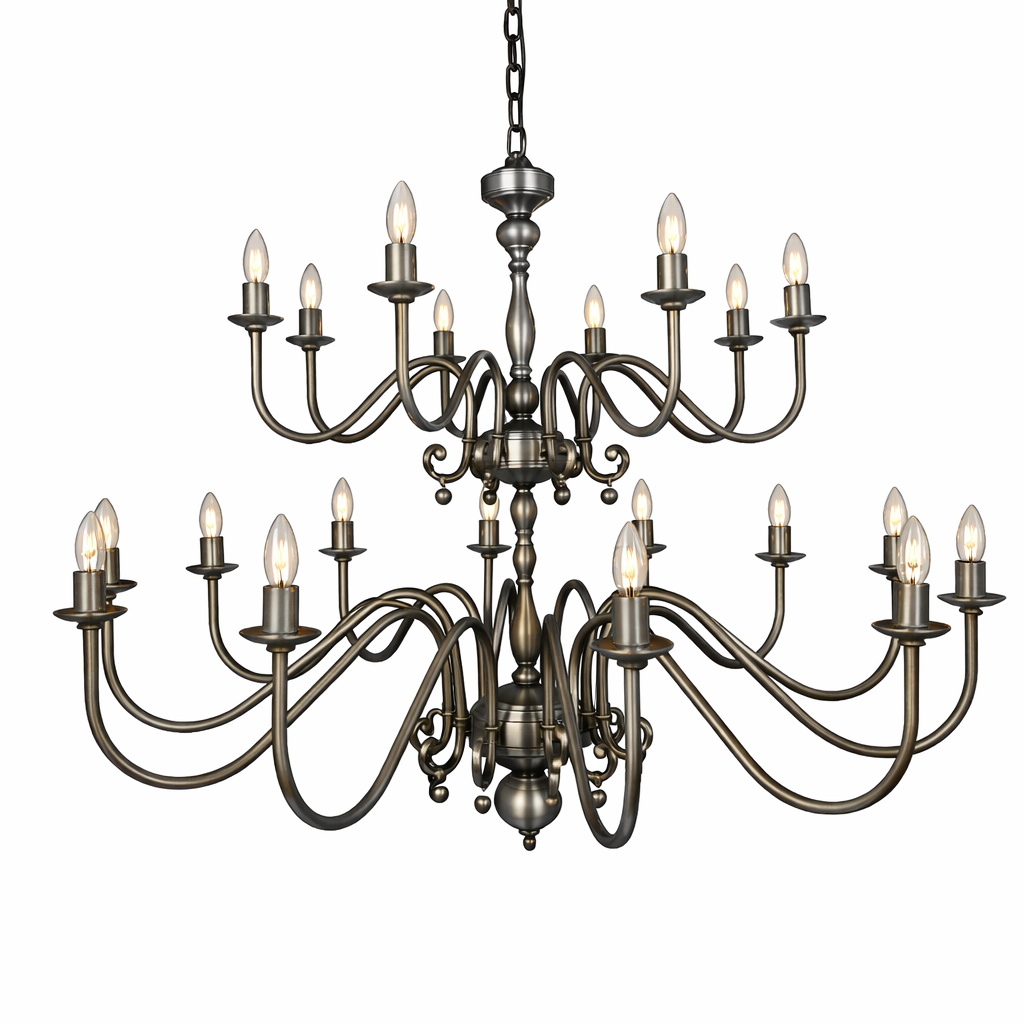 Mullan Lighting Flemish 20-Light Two-Tier Brass Candle Chandelier