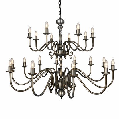 Mullan Lighting Flemish 20-Light Two-Tier Brass Candle Chandelier