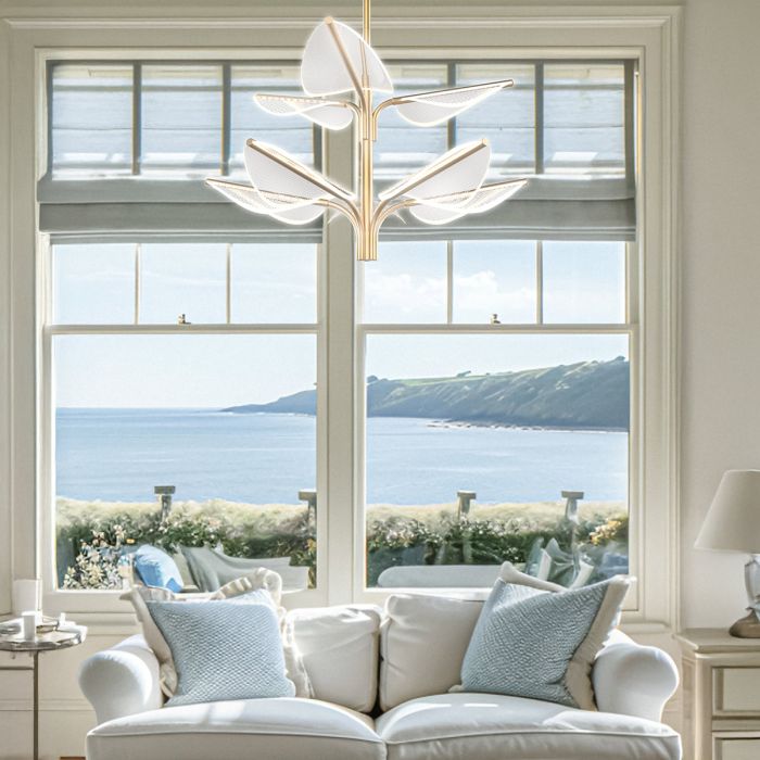 Alora Floriana 8-Light Leaf Natural Brass LED Modern Chandelier
