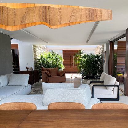 Accord Lighting Horizon LED 100cm Teak Veneer Linear Pendant Chandelier