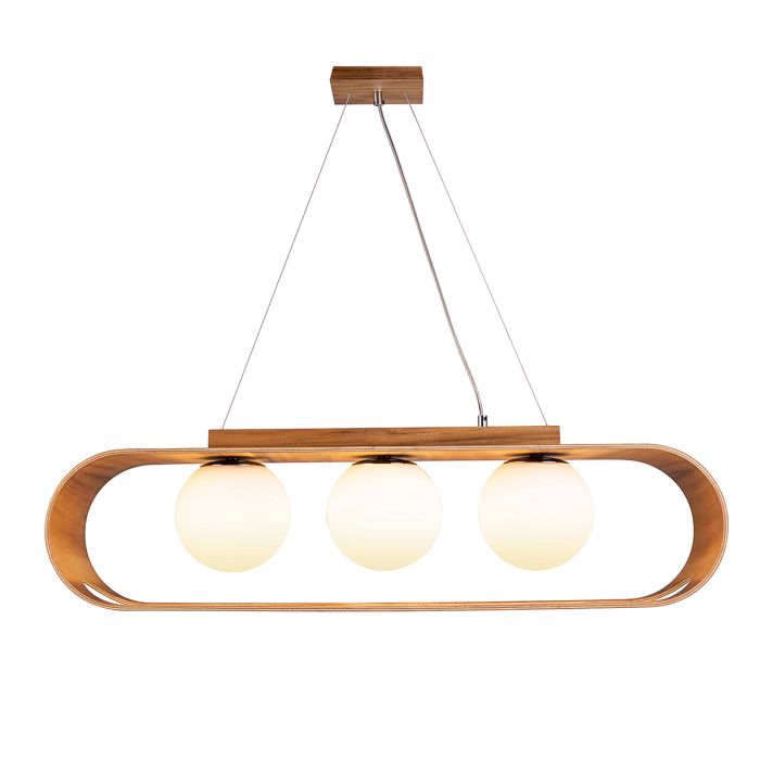 Accord Lighting Sfera 3-Light Teak Veneer Linear Pendant Chandelier