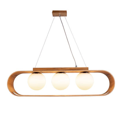 Accord Lighting Sfera 3-Light Teak Veneer Linear Pendant Chandelier