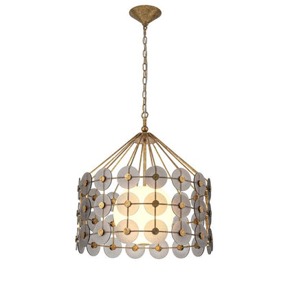 Quintiesse Meridian 3-Light Distressed Gold & Smoked Glass Pendant Chandelier