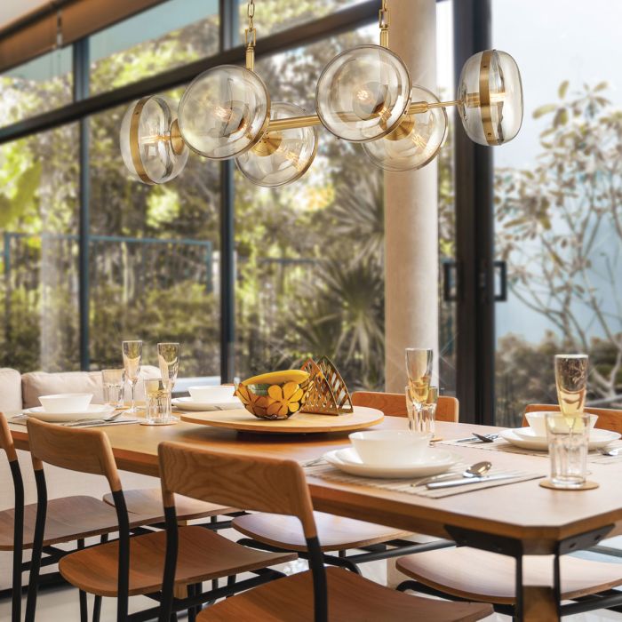 Eurofase Nottingham 6-Light Antique Brass Linear Pendant Chandelier
