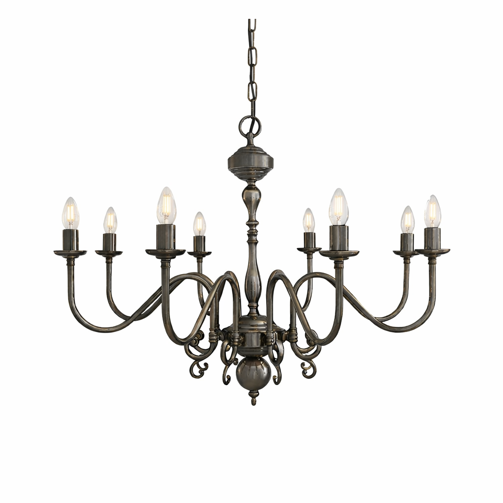 Mullan Lighting Flemish 8-Light Brass Candle Chandelier