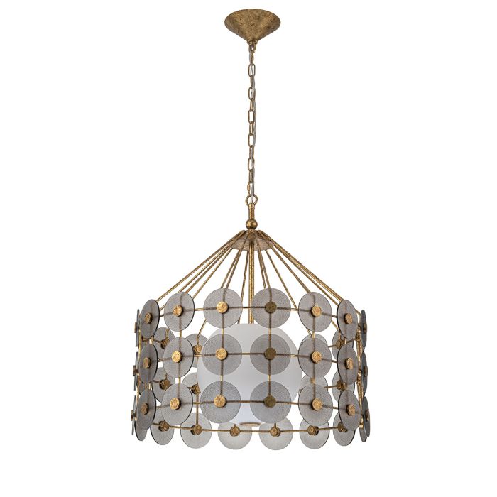 Quintiesse Meridian 3-Light Distressed Gold & Smoked Glass Pendant Chandelier