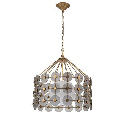 Quintiesse Meridian 3-Light Distressed Gold & Smoked Glass Pendant Chandelier
