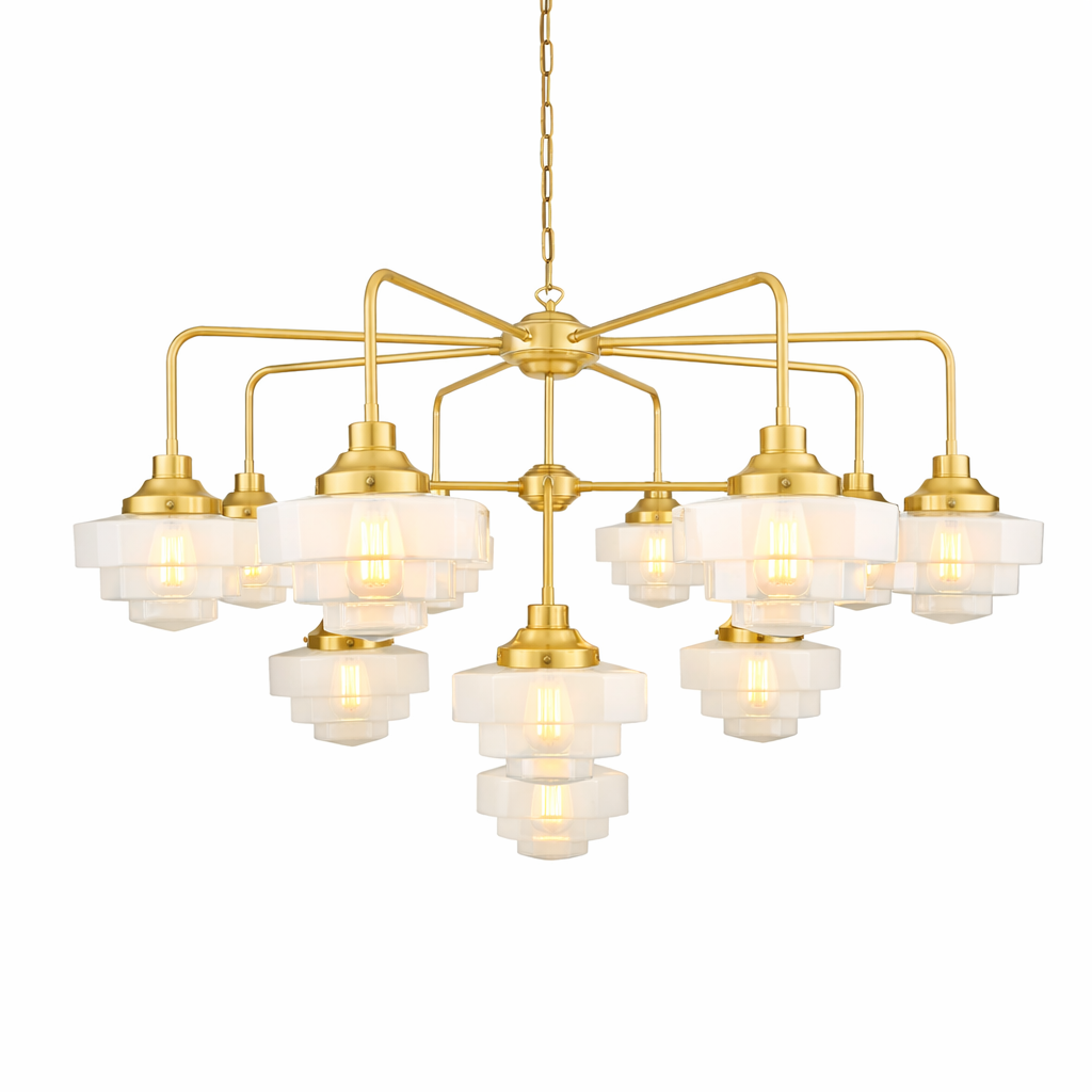 Mullan Lighting Siena 13-Light Brass Art Deco Glass Chandelier