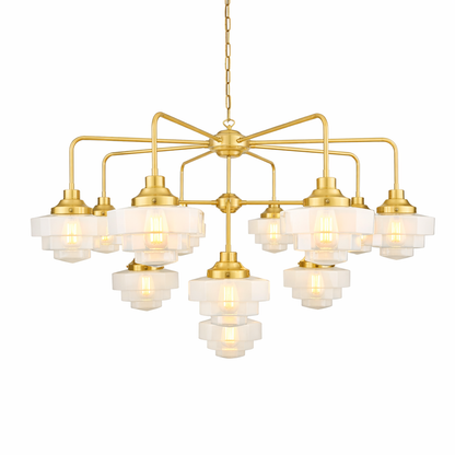 Mullan Lighting Siena 13-Light Brass Art Deco Glass Chandelier