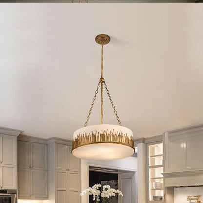 Quintiesse Sawgrass 3-Light Gold Leaf with Antique Glaze Large Drum Chandelier