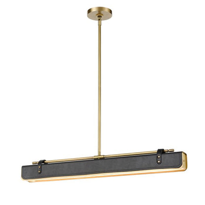 Alora Valise 1-Light Vintage Brass & Tuxedo Leather Linear LED Island Pendant Chandelier