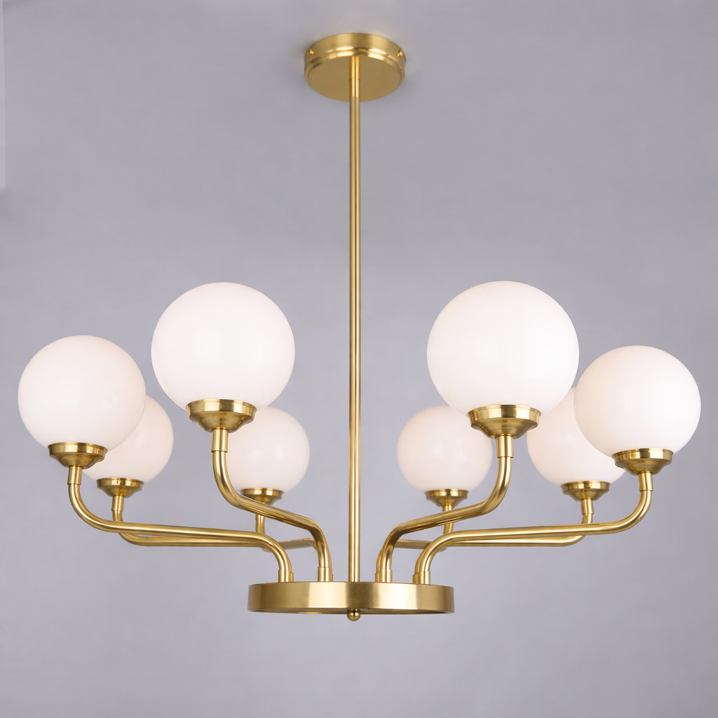 Mullan Lighting Branford 8-Light Opal Glass Globe Brass Chandelier