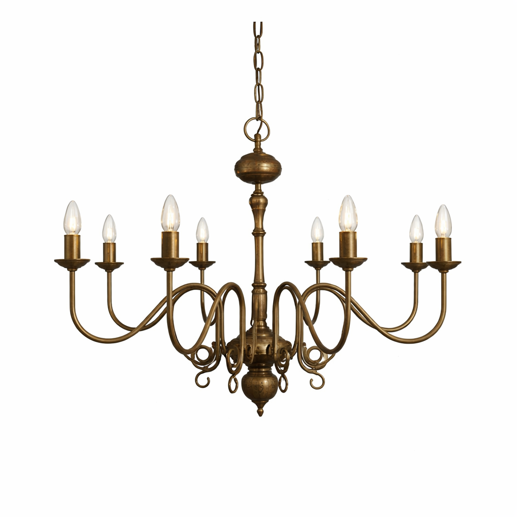 Mullan Lighting Flemish 8-Light Brass Candle Chandelier