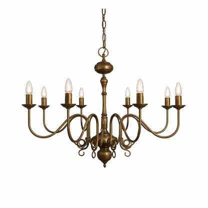 Mullan Lighting Flemish 8-Light Brass Candle Chandelier