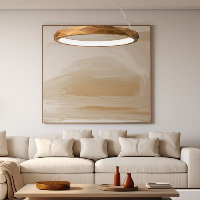Accord Lighting Angular LED Teak Veneer Ring Pendant Chandelier