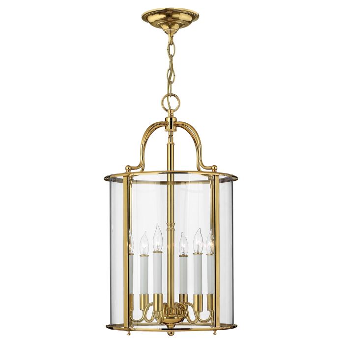 Hinkley Gentry 6-Light Polished Brass Large Lantern Pendant Chandelier