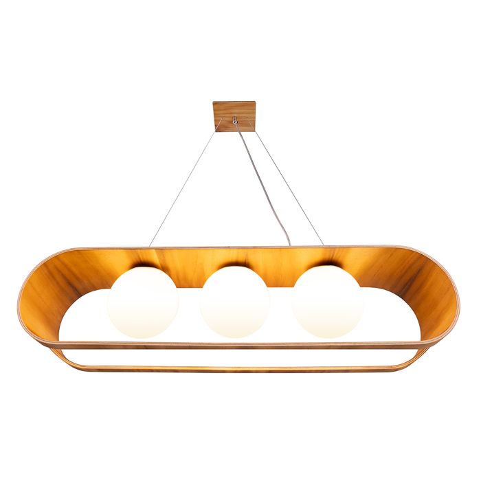 Accord Lighting Sfera 3-Light Teak Veneer Linear Pendant Chandelier