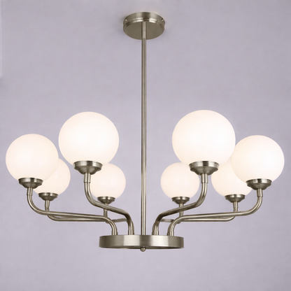 Mullan Lighting Branford 8-Light Opal Glass Globe Brass Chandelier