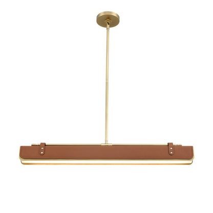Alora Valise 1-Light Vintage Brass & Cognac Leather Linear LED Island Pendant Chandelier