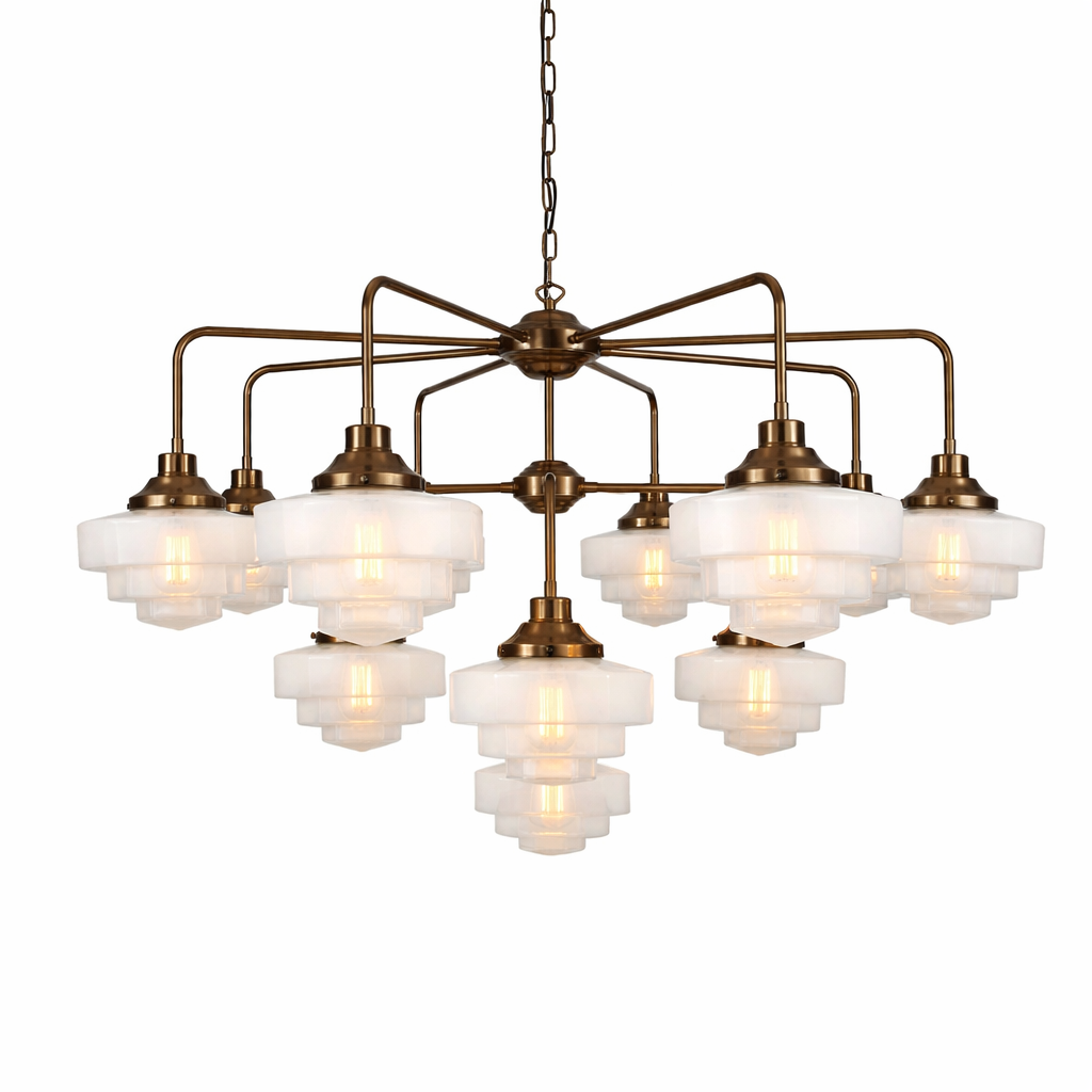Mullan Lighting Siena 13-Light Brass Art Deco Glass Chandelier