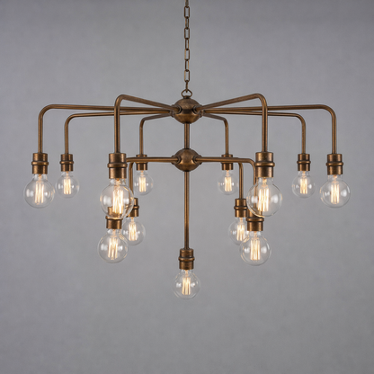 Mullan Lighting Pisa 13-Light Three-Tier Bare Bulb Brass Modern Chandelier