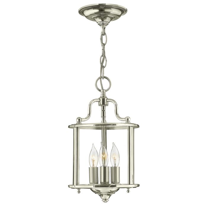 Hinkley Gentry 3-Light Polished Nickel Small Lantern Pendant Chandelier