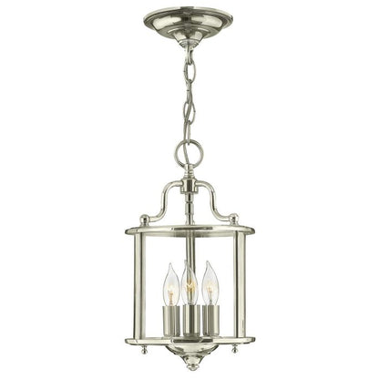 Hinkley Gentry 3-Light Polished Nickel Small Lantern Pendant Chandelier