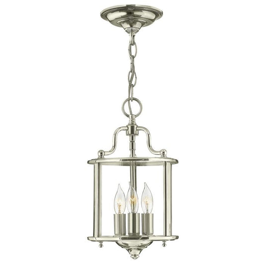 Hinkley Gentry 3-Light Polished Nickel Small Lantern Pendant Chandelier