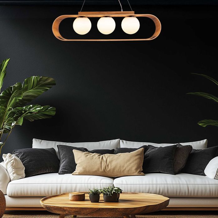 Accord Lighting Sfera 3-Light Teak Veneer Linear Pendant Chandelier
