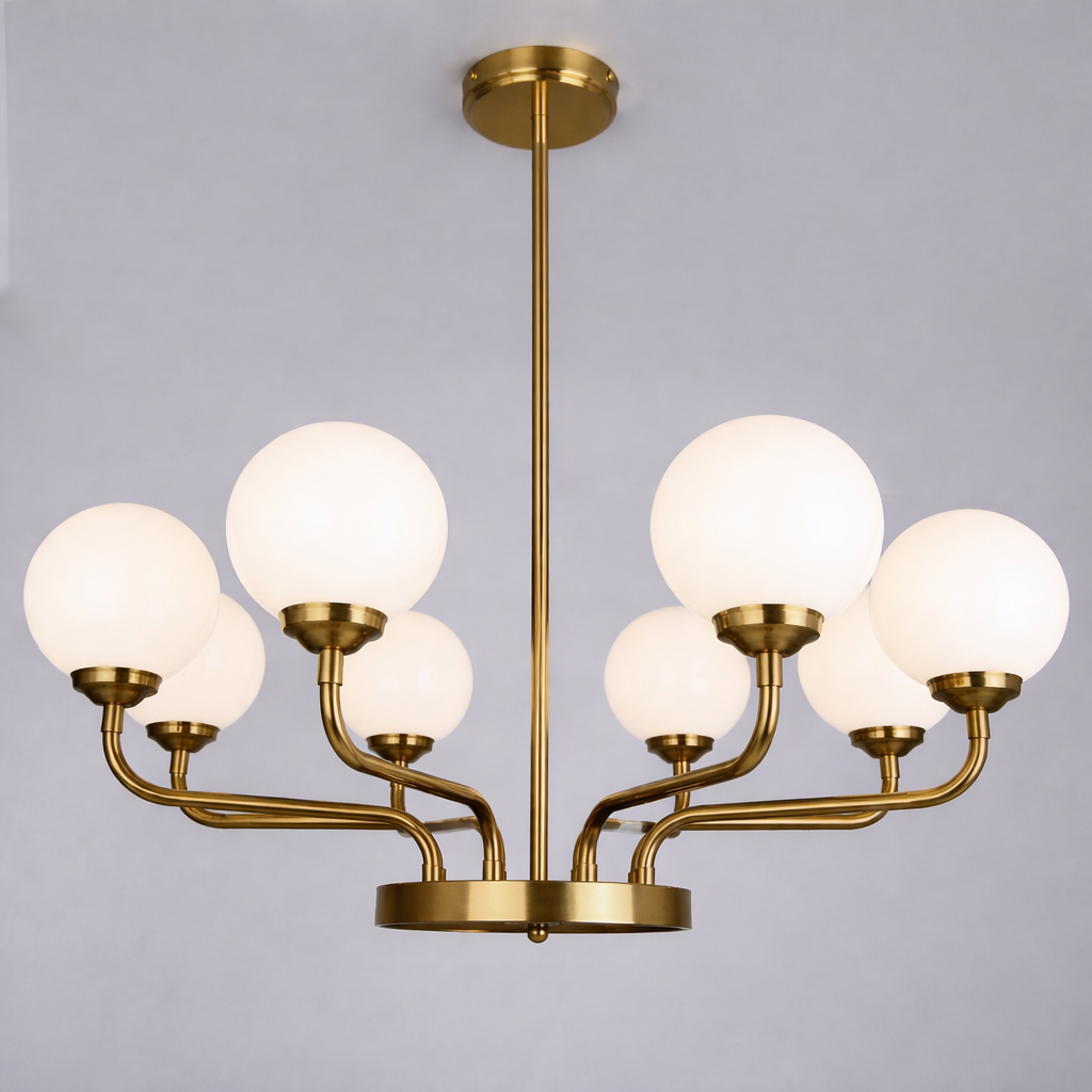 Mullan Lighting Branford 8-Light Opal Glass Globe Brass Chandelier