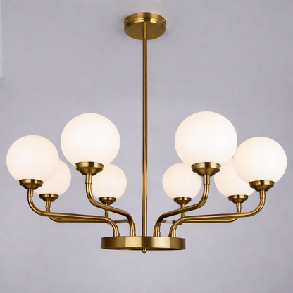 Mullan Lighting Branford 8-Light Opal Glass Globe Brass Chandelier
