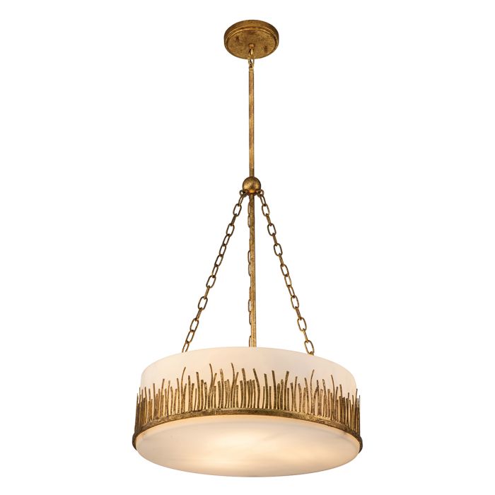 Quintiesse Sawgrass 3-Light Gold Leaf with Antique Glaze Large Drum Chandelier