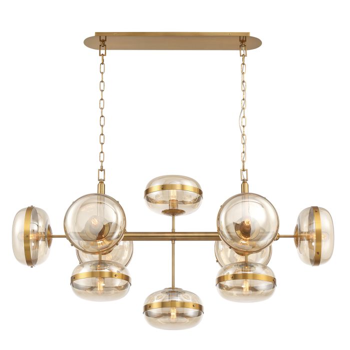 Eurofase Nottingham 10-Light Antique Brass Linear Pendant Chandelier