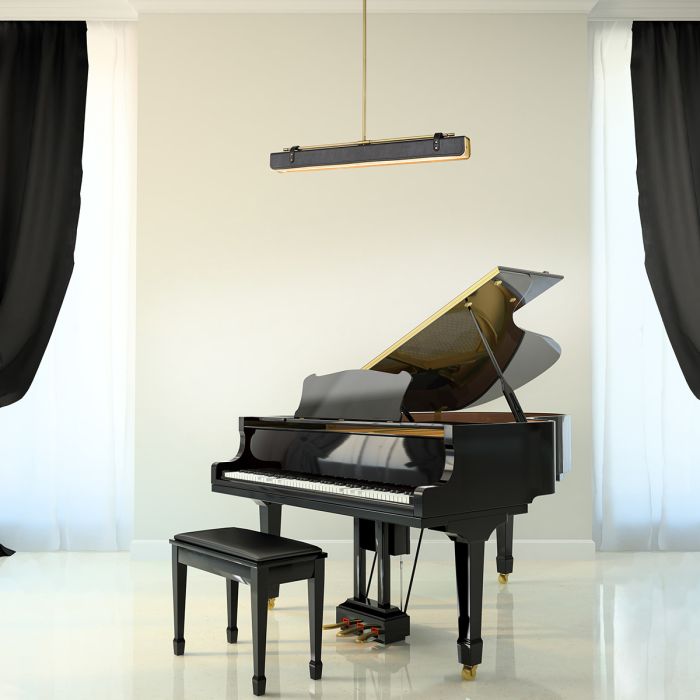 Alora Valise 1-Light Vintage Brass & Tuxedo Leather Linear LED Island Pendant Chandelier
