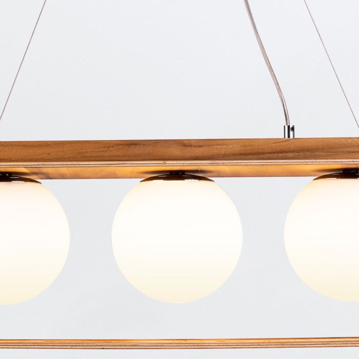 Accord Lighting Sfera 3-Light Teak Veneer Linear Pendant Chandelier