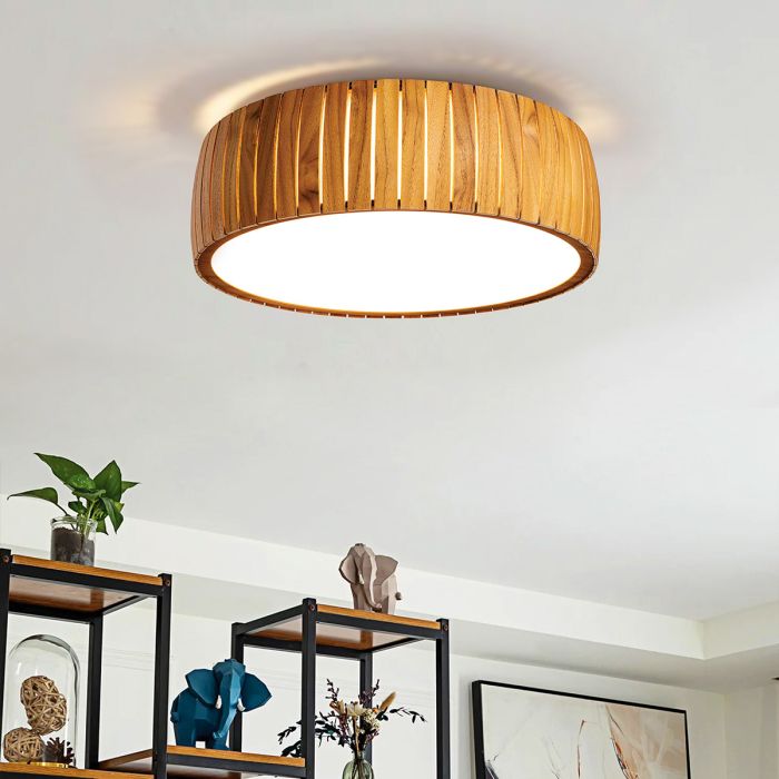 Accord Lighting Barrel LED Teak Veneer Flush Mount Chandelier