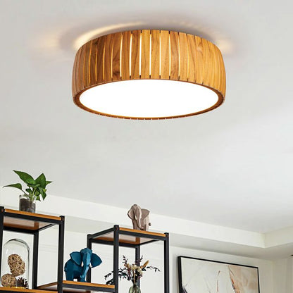 Accord Lighting Barrel LED Teak Veneer Flush Mount Chandelier
