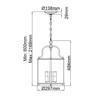 Hinkley Gentry 4-Light Pewter Medium Lantern Pendant Chandelier