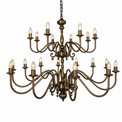 Mullan Lighting Flemish 20-Light Two-Tier Brass Candle Chandelier