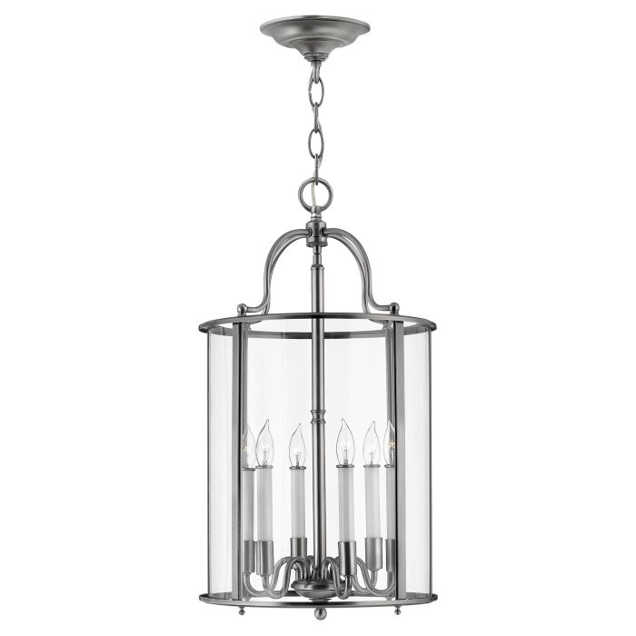Hinkley Gentry 6-Light Pewter Large Lantern Pendant Chandelier