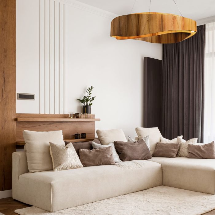 Accord Lighting Horizon LED Teak Veneer Large Ring Pendant Chandelier