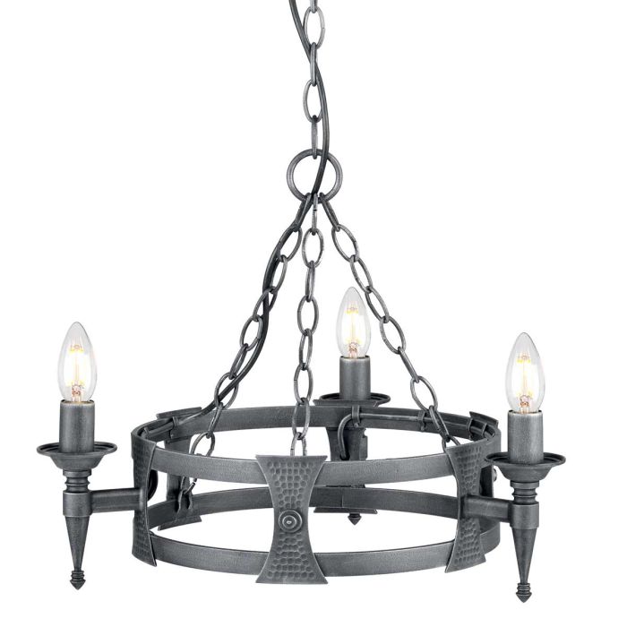 Elstead Lighting Saxon 3-Light Black with Silver Patina Wagon Wheel Chandelier
