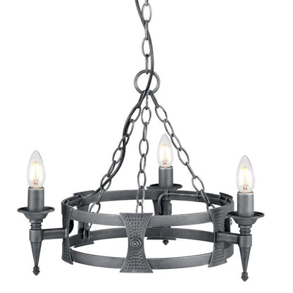 Elstead Lighting Saxon 3-Light Black with Silver Patina Wagon Wheel Chandelier